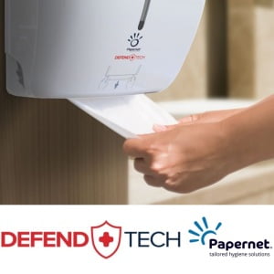 Dispenser Antibacterial DEFEND TECH, Papernet 419271, pentru prosoape de hartie autocut, alb, dimensiuni 33.3 x 22.6 x 32.1 cm