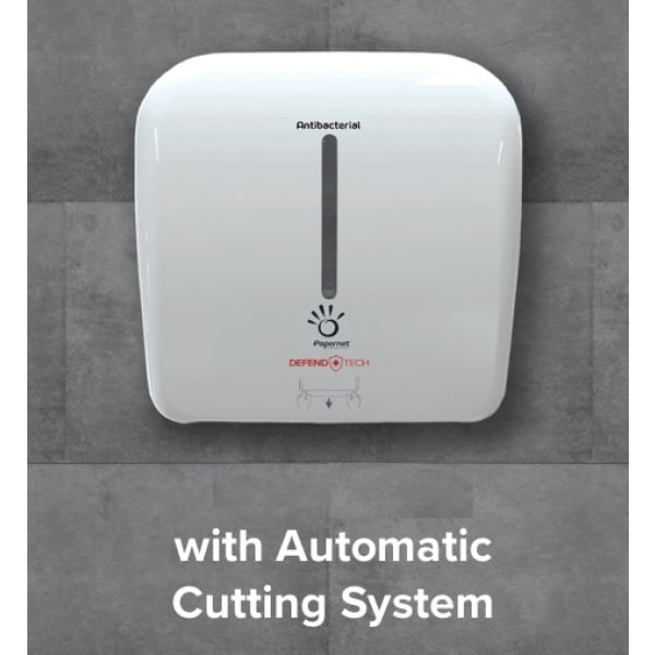 Dispenser Antibacterial DEFEND TECH, Papernet 419271, pentru prosoape de hartie autocut, alb, dimensiuni 33.3 x 22.6 x 32.1 cm