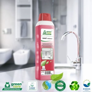 Detergent detartrant ecologic, concentrat, SANET EXTREME, pentru spatii sanitare, bai, toalete, 1L, certificat Ecolabel, CLP Free, Biodegradabil complet