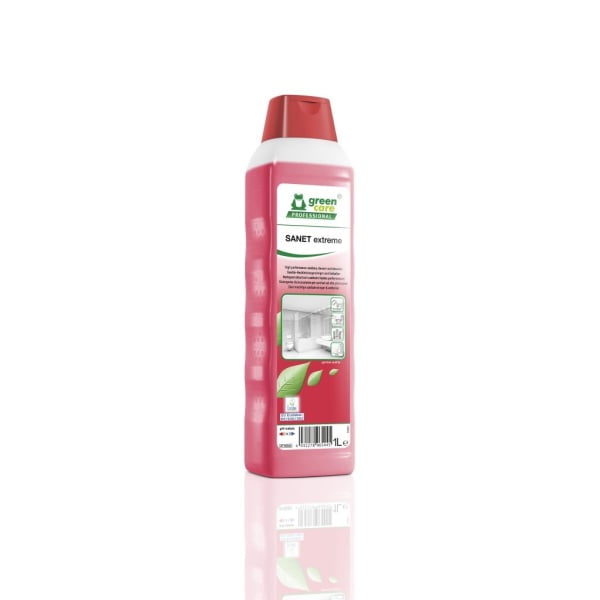 Detergent detartrant ecologic, concentrat, SANET EXTREME, pentru spatii sanitare, bai, toalete, 1L, certificat Ecolabel, CLP Free, Biodegradabil complet