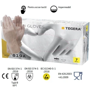 TG819A_Manusi de vinil, nepudrate, de unica folosinta, Tegera 819A, 0,08 mm, fara latex, certificate ESD si folosire in industria alimentara, EN ISO 374, 100 buc_cutie_1