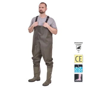 CGGAN995_Pantalon de protectie cu cizme incorporate, tip pescar, impermeabili, Dunlop, pantalon rezistenti la acizi, alcali si uleiuri si cizme din PVC rezistente la chimicale_3