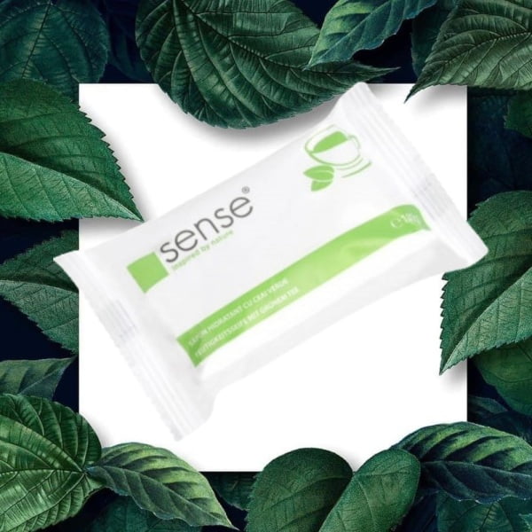 Sapun solid hidratant cu ceai verde Sense, 100 g, pentru toate tipurile de piele,, antioxidant, cu proprietati anti-imbatranire, curata si catifeleaza