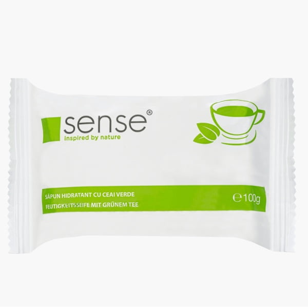 Sapun solid hidratant cu ceai verde Sense, 100 g, pentru toate tipurile de piele,, antioxidant, cu proprietati anti-imbatranire, curata si catifeleaza