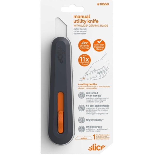Cutter clasic, cu lama ceramica, retractabila in 5 pozitii Slice Manual Utility Knife, pentru deschiderea, decuparea sau taierea cutiilor de carton, ambalajelor din plastic, a cablurilor sau a mochetei