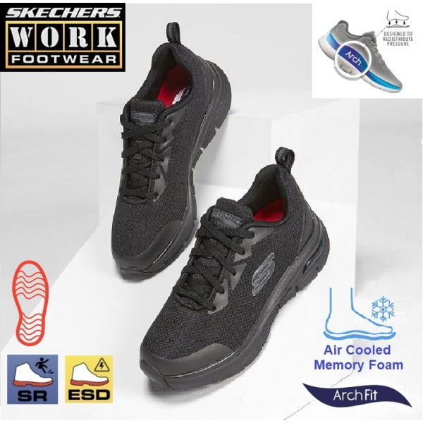 Pantofi ocupationali OB, A, FO, SRC, ESD, model sport pentru femei, SKECHERS ARCH FIT SR,  usori si confortabili, cu brant pentru sustinerea arcadei talpii, Cooled Air, flexibili, ergonomici