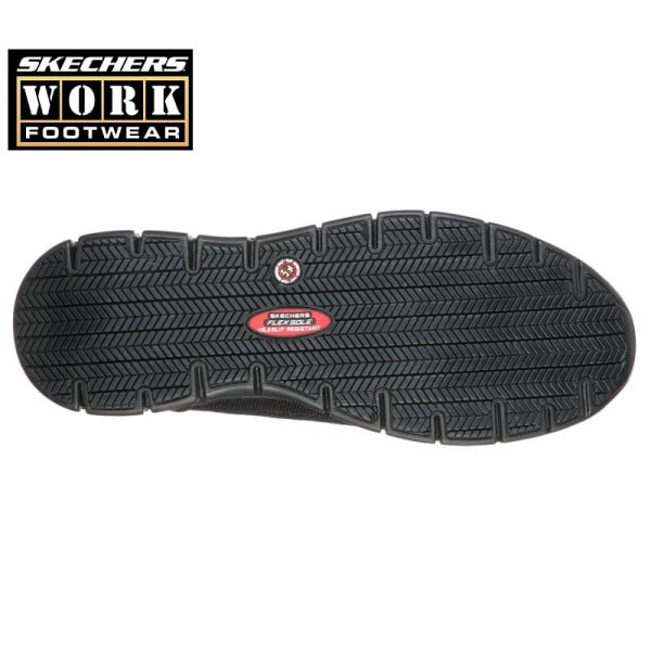 Pantofi de protectie, S1P, SRC, ESD, model sport, SKECHERS SYNERGY-OMAT, usori si confortabili, bombeu din aluminiu, plasa 3D pentru respirabilitate, intaritura TPU pe varf, piele pe calcai