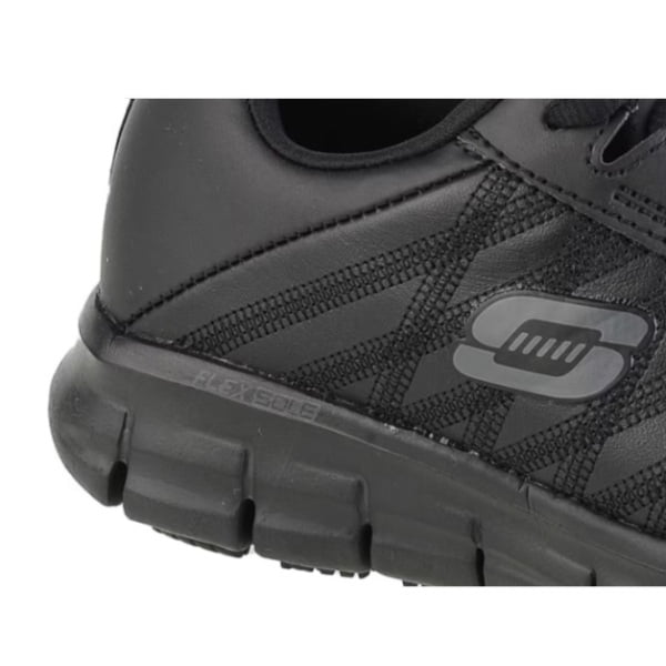 Pantofi ocupationali OB E FO, SRC, model sport pentru femei, SKECHERS SURE TRACK - ERATH. negri, din piele neteda moale, talpa usoara, flexibila,anti-alunecare, care absoarbe socurile