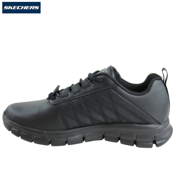 Pantofi ocupationali OB E FO, SRC, model sport pentru femei, SKECHERS SURE TRACK - ERATH. negri, din piele neteda moale, talpa usoara, flexibila,anti-alunecare, care absoarbe socurile