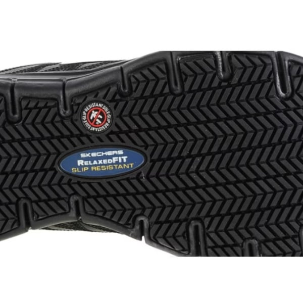 Pantofi ocupationali OB E FO, SRC, model sport pentru femei, SKECHERS SURE TRACK - ERATH. negri, din piele neteda moale, talpa usoara, flexibila,anti-alunecare, care absoarbe socurile