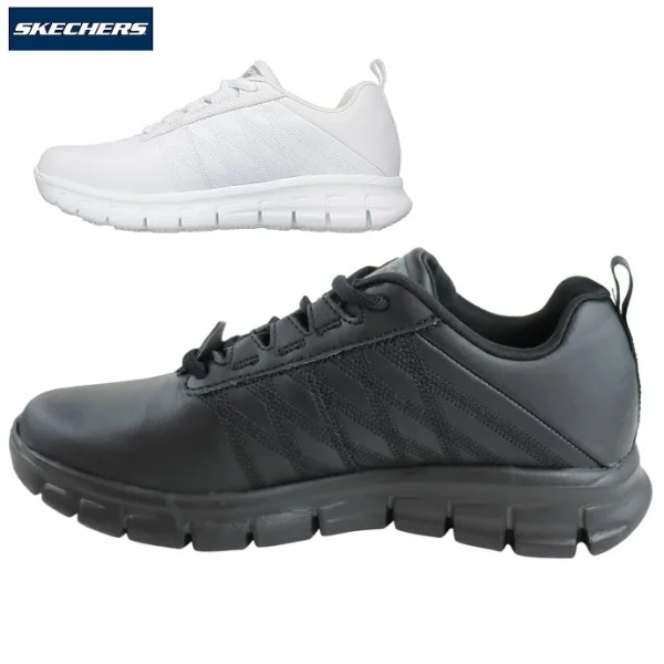 Pantofi ocupationali OB E FO SRC model sport pentru femei SKECHERS SURE TRACK ERATH. negri din piele neteda moale talpa usoara