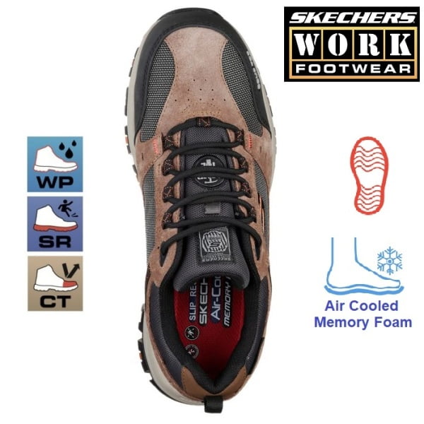 Pantofi de protectie impermeabili, pentru barbati, SB, WR, SRA, SKECHERS Greetah Comp Toe, cu bombeu  compozit, din piele intoarsa si material textil hidrofug, cu cusaturi sigilate, usori si comfortabili