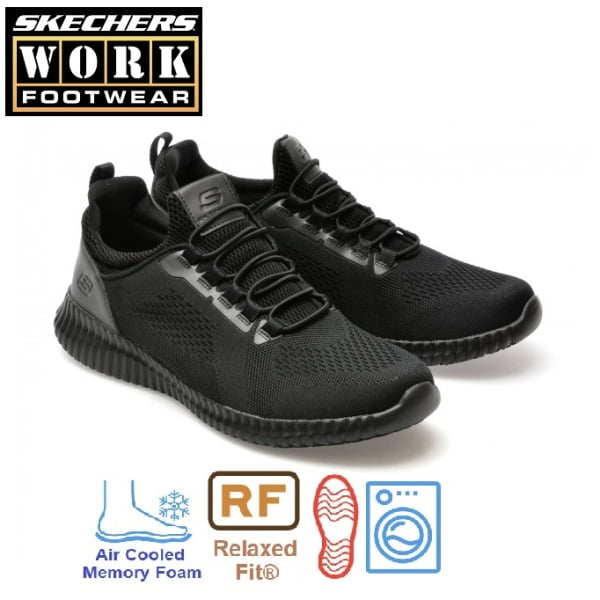 Pantofi ocupationali OB FO, SRC,  pentru barbati, SKECHERS Cessnock SR, negri, Relaxed Fit - constructie larga, brant Cooled Air Memory Foam si talpa groasa, anti-alunecare