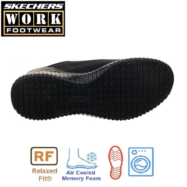 Pantofi ocupationali OB FO, SRC,  pentru barbati, SKECHERS Cessnock SR, negri, Relaxed Fit - constructie larga, brant Cooled Air Memory Foam si talpa groasa, anti-alunecare