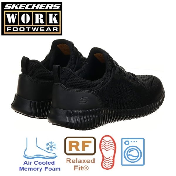 Pantofi ocupationali OB FO, SRC,  pentru barbati, SKECHERS Cessnock SR, negri, Relaxed Fit - constructie larga, brant Cooled Air Memory Foam si talpa groasa, anti-alunecare