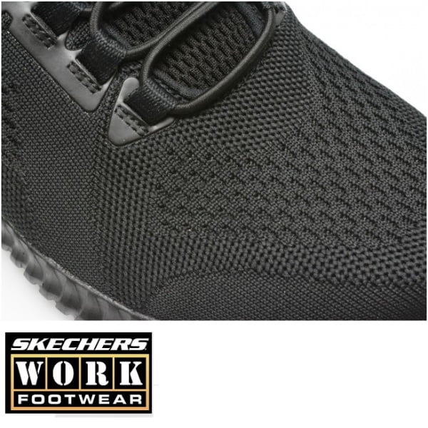 Pantofi ocupationali OB FO, SRC,  pentru barbati, SKECHERS Cessnock SR, negri, Relaxed Fit - constructie larga, brant Cooled Air Memory Foam si talpa groasa, anti-alunecare