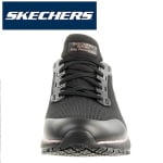 SK77222EC-BKRG_Pantofi ocupationali OB E FO, SRC, model sport femei, SKECHERS SQUAD SR, negru-roz, din material textil, brant Memory Foam si talpa flexibila, anti-alunecare_fata
