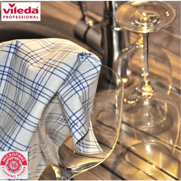 Laveta Vileda Microfibre Tea Towel, pentru sters si lustruit vesela si pahare, fara urme sau scame, 40 x 60 cm, 3 lavete / set,128425