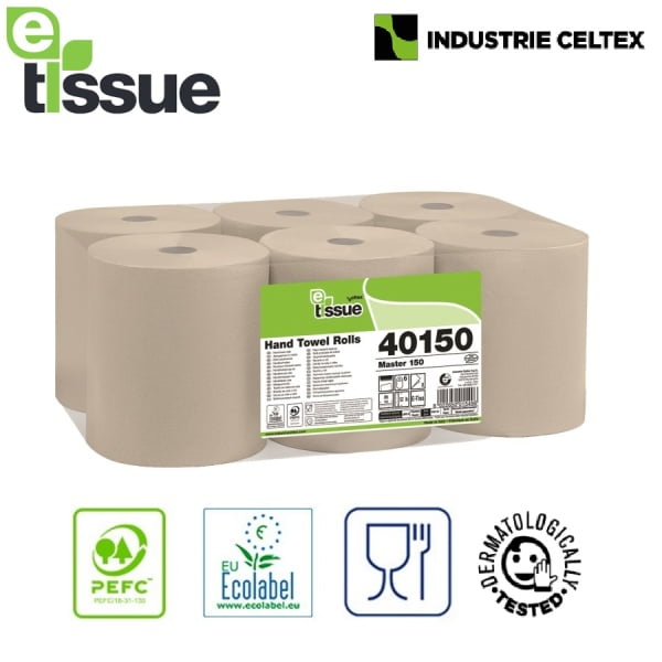 Rola prosop de hartie Autocut, E-Tissue, hartie reciclata, 2 straturi, bej, 150m, 6 role / bax, Celtex Master 40150N