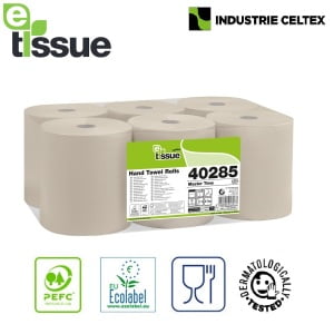 Rola prosop de hartie Autocut, E-Tissue, hartie reciclata, 2 straturi, bej, 285m, 6 role / bax, Celtex Master Time 40285, compatibila cu dispenser CE92680