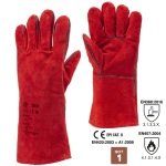 CG2631_Manusi pentru sudura, EUROWELD 2631, din piele spalt culoare rosie, captusite, manseta 15cm, marimea unica 10, protectie termica maxim 100°C_1