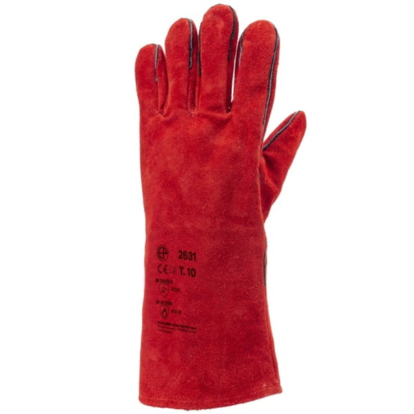 Manusi pentru sudura, EUROWELD 2631, din piele spalt culoare rosie, captusite, manseta 15cm, marimea unica 10, protectie termica maxim 100°C,  Coverguard