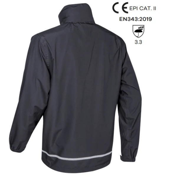 Jacheta impermeabila pentru ploaie si vant, Hotaru, neagra, elemente reflectorizante, impermeabilitate 8 000 mm, respirabilitate 5 000 g/m²/24h