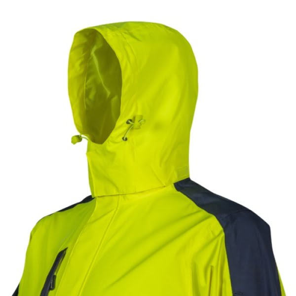 Jacheta impermeabila HI-Viz, pentru ploaie si vant, Hotaru, vizibilitate ridicata, galben fluorescent-albastru, benzi reflectorizante, impermeabilitate 8000 mm, respirabilitate 5000 g/m²/24h
