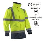 CG5KAP160_Jacheta impermeabila HI-Viz, de ploaie si vant, Kazan, galben-albastru, benzi reflectorizante impermeabilitate 8000 mm, respirabilitate 5000 g_m²_24h_fata