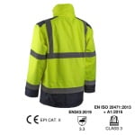 CG5KAP160_Jacheta impermeabila HI-Viz, de ploaie si vant, Kazan, galben-albastru, benzi reflectorizante impermeabilitate 8000 mm, respirabilitate 5000 g_m²_24h_spate