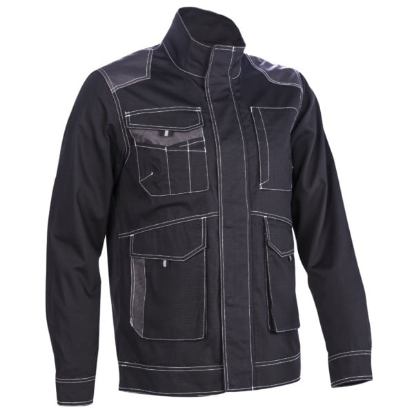 Haina de lucru functionala, Orosi, neagra, cu buzunare multiple, 65% poliester, 35% bumbac – 240/m², material rezistent la uzura, Ripstop, design modern