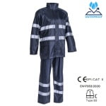 CG5RAI12_Set impermeabil pentru ploaie si vant, Rainet, albastru inchis, compus din jacheta si pantaloni talie, benzi reflectorizante, orificii de ventilatie_fata