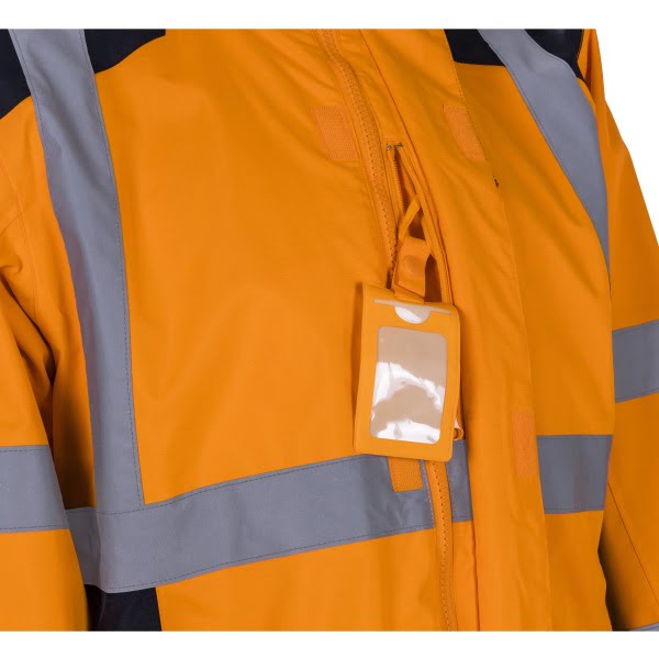 Jacheta impermeabila HI-Viz, de ploaie si vant, SANGAKU, portocaliu-albastru, benzi reflectorizante, se poate purta peste jacheta sau geaca, impermeabilitate 8000 mm, respirabilitate 5000 g/m²/24h
