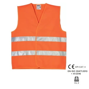 Vesta Hi-Viz portocaliu Fluo, Oxford, cu 2 benzi reflectorizante orizontale de 5 cm, poliester, gama larga de marimi