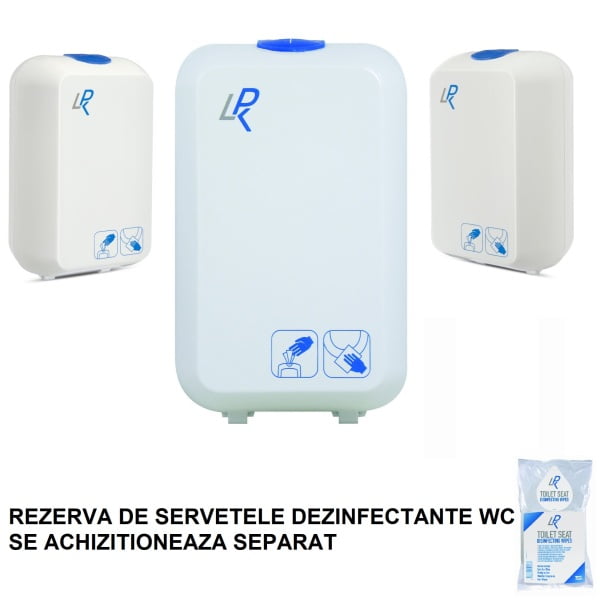 Dozator servetele dezinfectante pentru colac WC LPK 84004, pentru stergerea si dezinfectarea rapida a colacului de toaleta impotriva bacteriilor fungilor si virusilor, LPK 05003