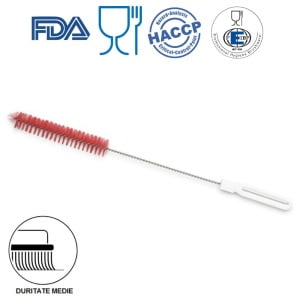 Perie cilindrica pentru sticle, tuburi, eprubete, diametru 30mm, duritate medie, rosie, rezistenta la 121°C, autoclavare, pentru industria alimentara, certificare HACCP, FDA