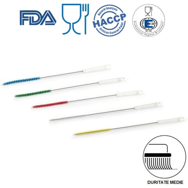 Perie cilindrica pentru sticle, tuburi, eprubete, diametru 30mm, duritate medie, galbena, rezistenta la 121°C, autoclavare, pentru industria alimentara, certificare HACCP, FDA