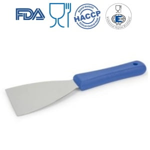 IGX1122B_Spaclu cu maner albastru din PP, lama din inox, pentru curatarea reziduurilor si crustelor de pe suprafete, in industria alimentara, 75 mm, 80 °C, HACCP,FDA