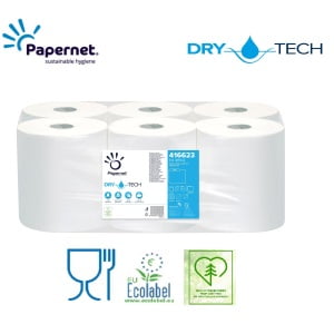 Rola prosop hartie Autocut, Papernet 416623, Dry Tech, alba, 2 straturi, celuloza pura, 100m, 6role/bax, certificat pentru industria alimentara, Food Contact, Ecolabel