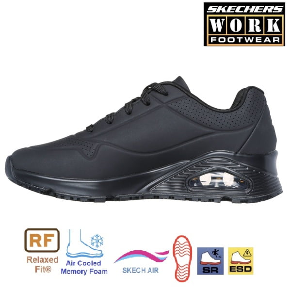 Pantofi ocupationali O1, FO, SRC, ESD, model sport pentru femei, SKECHERS UNO SR,  usori, confortabili, ergonomici, brant Cooled Air Memory Foam, Relaxed Fit, talpa intermediara Skech-Air