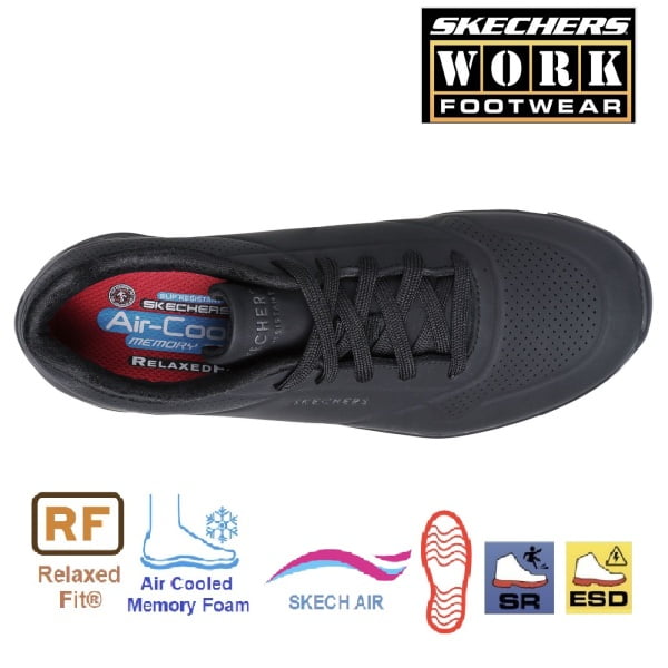Pantofi ocupationali O1, FO, SRC, ESD, model sport pentru femei, SKECHERS UNO SR,  usori, confortabili, ergonomici, brant Cooled Air Memory Foam, Relaxed Fit, talpa intermediara Skech-Air