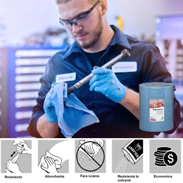 Rola lavete industriale Sontara EC® Blue pentru stergeri critice, fara scame, ultrarezistenta, dim. laveta 30.5 x 38 cm, 400 lavete / rola, albastra, rezistente la solventi puternici, material netesut, D13401582