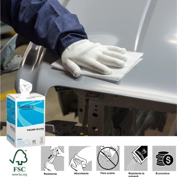 Rola lavete de polisare, finisare, SONTARA® SPS Polish Cloth, pentru stergeri delicate de lustruire pe crom, sticla, suprafete vopsite, fara scame, 36.5 x 40cm, albe, 275 lavete/cutie, D13402269