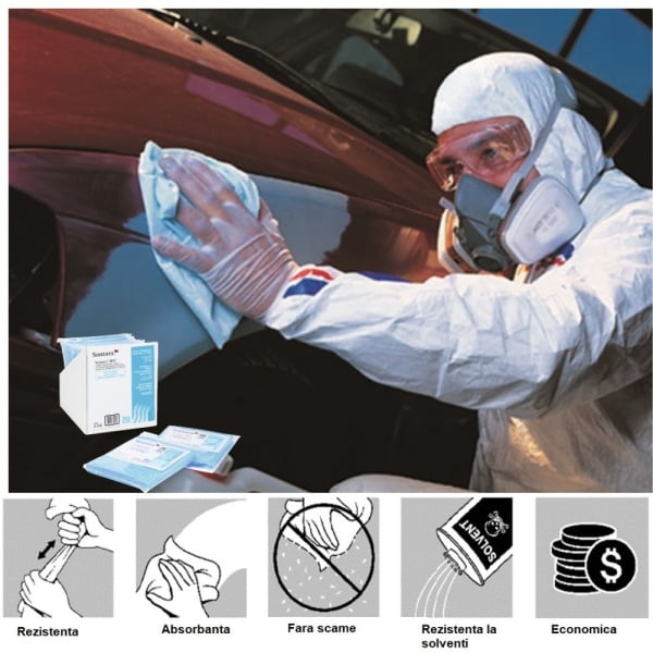 Lavete impaturite 1/4 Sontara SPS Final Tack Cloth, impregnare usoara, curata suprafata de praf si impuritati intre straturile de vopsire, stergeri critice, fara scame, 38 x 43 cm, albastra, 12 lavete/pach, 15 pach/bax, D13625948