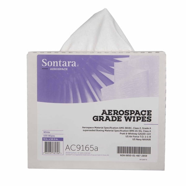 Lavete industriale Sontara ® AC Grade Wipes AC9165, Aerospace, alba, scamosare extrem de redusa, certificata AMS 3819D, Clasa 2, Grad A, Boeing BMS15-5G, Clasa A, POP-Up Box, 22.9 x 41.9 cm, 100 lavete / cutie, D3657415