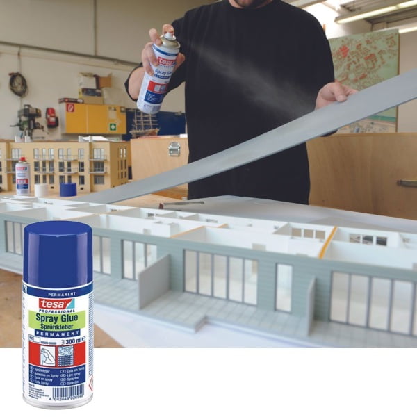 Spray adeziv permanent, 300 ml tesa® Spray Glue Permanent, pentru materiale cu greutate mică spre medie si suprafete mari si usor neregulate