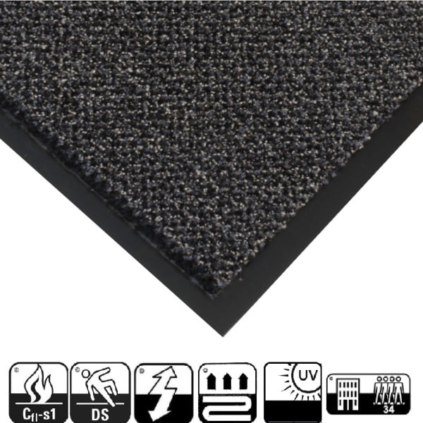 Covor ignifug pentru intrare Cosmo, 1.2 x 1.8 m, gri-maro, pentru trafic intens, suport vinil anti-alunecare, rezistent la UV si la temperaturi intre 0ºC si 60ºC, rezistent la foc - clasa de ignifugare - Cfl-S1