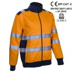 CG5GOK17_Jacheta termica Hi-Viz Gokkan, portocaliu HV-albastru inchis, fleece 300 grm², 75% poliester, 25% bumbac, benzi reflectorizante 5cm, calduroasa, confortabila_fata
