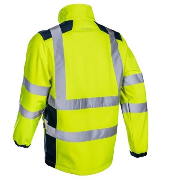 Jacheta impermeabila HI-Viz, de ploaie si vant, Kanpa, galben HV-albastru, Softshell in 3 straturi, benzi reflectorizante, impermeabilitate 8000 mm, respirabilitate 3000 g/m²/24h