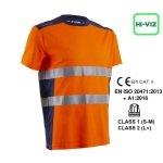 CG5NEK170_Tricou cu maneca scurta Hi-Viz, protectie UV, Nekki,portocaliu Hv-albastru inchis, anti-UV – UPF35+, benzi reflectorizante, Coverguard_fata